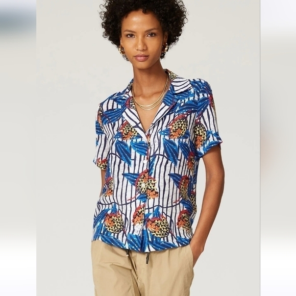Stella Jean Blue Floral Camp Shirt Blouse IT 38 US 4 - Picture 1 of 8